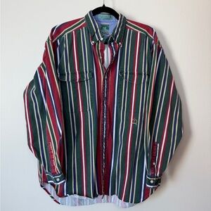 VINTAGE rugby stripe button down size large 100% cotton multicolored bright